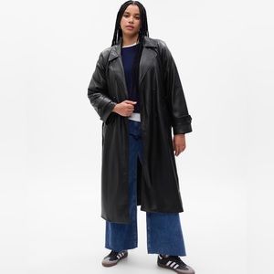 Gap Black Vegan Leather Trenchcoat